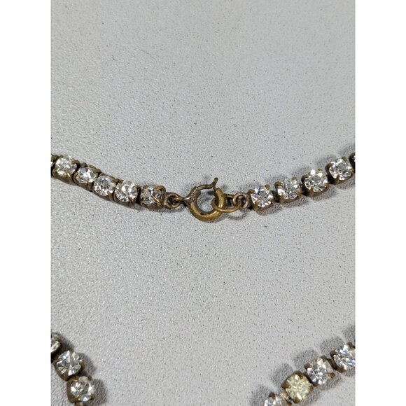 Vintage Czechoslovakia Bronze Tone Crystal Rhinestone Art Deco Tennis Necklace - Picture 8 of 11